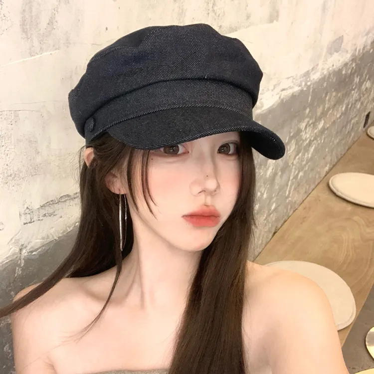 英伦复古牛仔八角贝雷帽子女夏2025新款平顶百搭显脸小报童画家帽