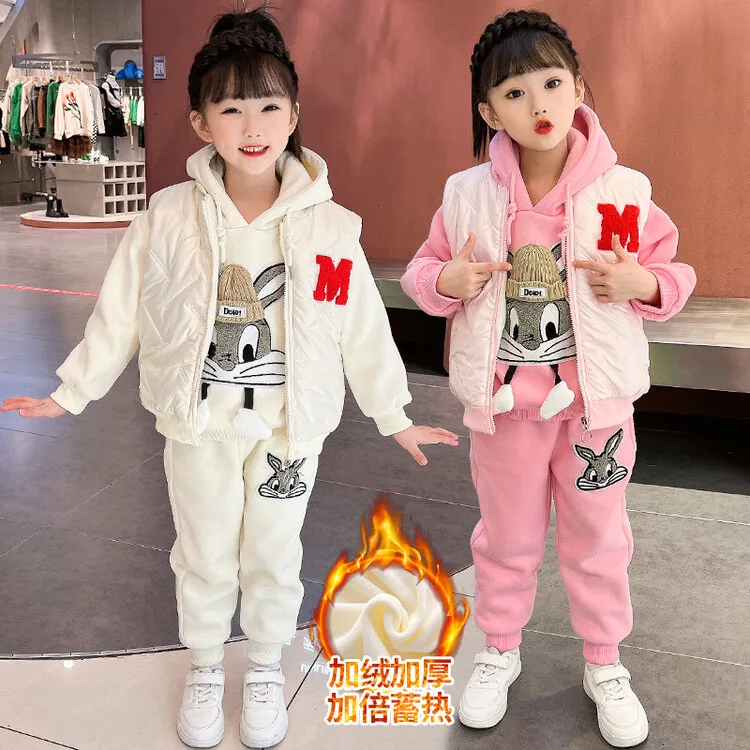 女童三件套2025新款高能感套装儿童春季两件套中大童冬装套装