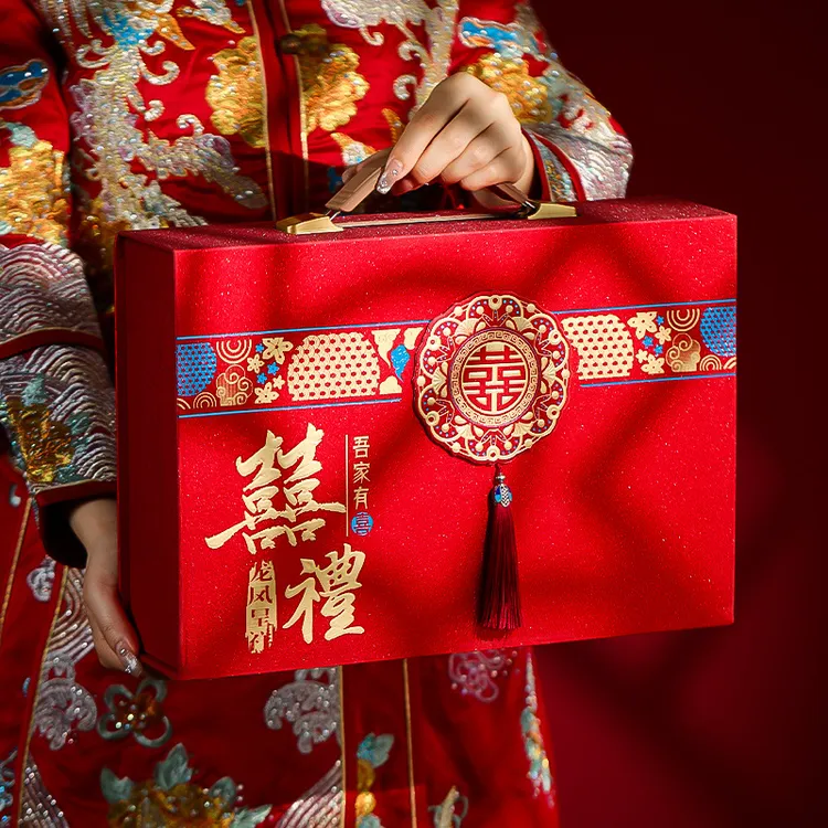 结婚订婚彩礼钱聘金盒子聘礼提亲红包现金礼盒高档套装礼金箱10万