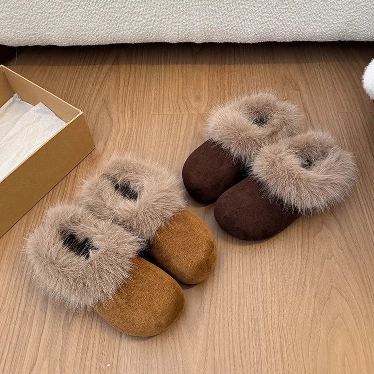 内增高厚底毛绒勃肯鞋加绒包头半拖女外穿2025新款冬季毛毛棉鞋