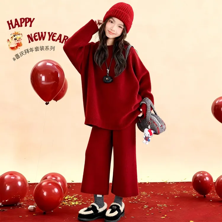 女童毛衣套装冬季加厚本命年衣服儿童女孩秋冬洋气过年服2025新款