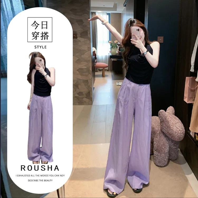 夏季一整套女装2025新款气质辣妹无袖上衣宽松显瘦阔腿裤两件套装