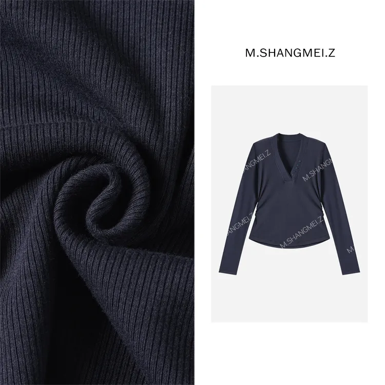 M.SHANGMEI.Z/沐熙【与海为邻】美大哥V领收腰显瘦上衣X09T3837