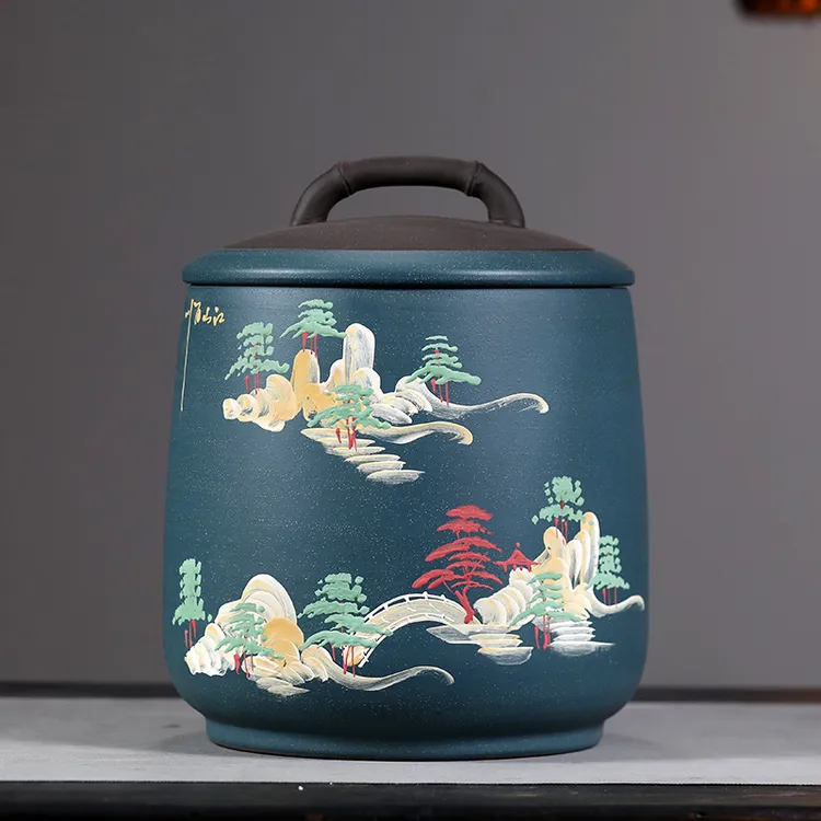 宜兴紫砂茶叶罐防潮避光普洱茶储存中式大容量家用散茶陶瓷储茶罐