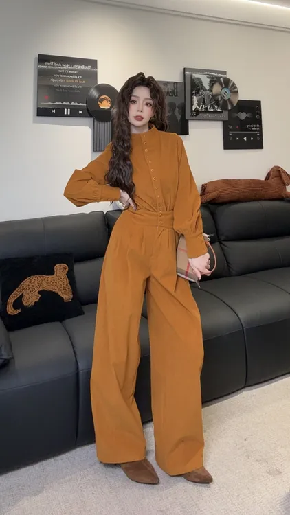 百搭显瘦衬衫收腰系带阔腿套装爆款高级感穿搭 MDL014