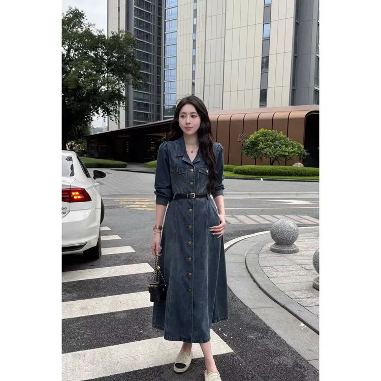 YUANLIANSU/圆脸酥【梨花雨眠】2025新款时尚气质牛仔连衣裙女秋季 