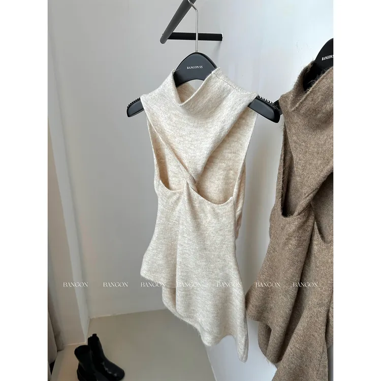BANGON 无袖针织背心露背辣妹风2026年新款修身显瘦设计感上衣女