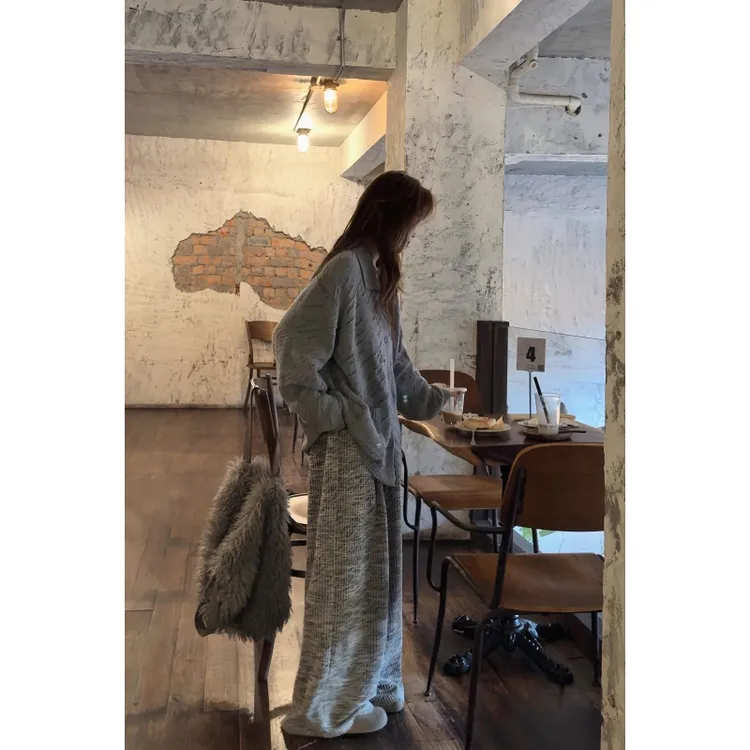 INS CEC慵懒风松弛感针织外套女秋季新款高腰显瘦休闲裤两件套
