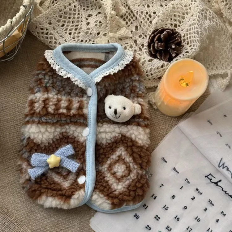 宠物衣服秋冬季保暖加厚马甲可爱小熊公仔背心小型犬狗狗猫咪绒衣