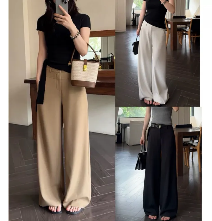 2523-直筒百搭大牌设计感西装裤阔腿裤宽松