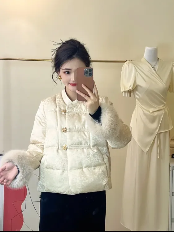 冬季新中式国风加棉加厚短款外套女时尚气质复古百搭立领棉衣女潮