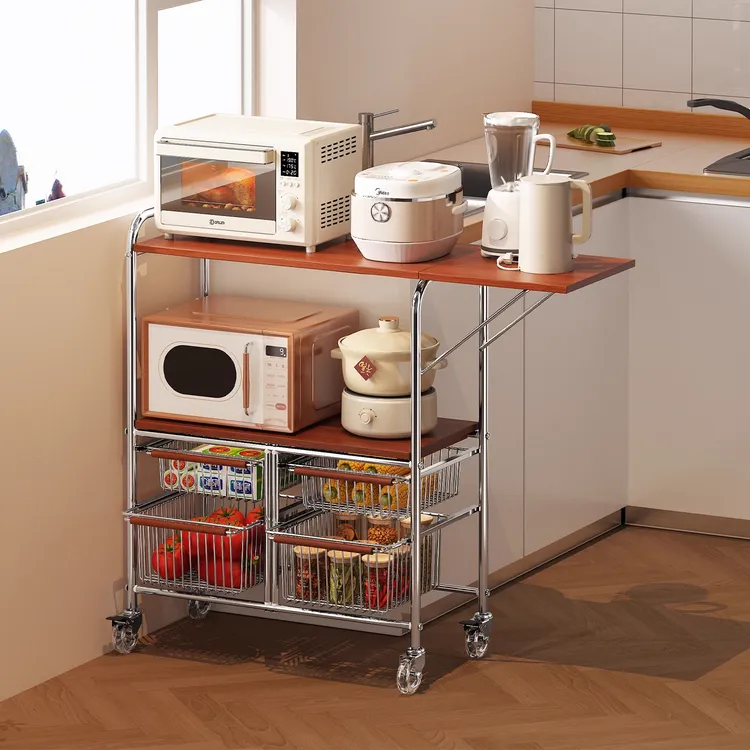 中古微波炉置物架厨房多层果蔬收纳架落地多功能可移动餐边小推车