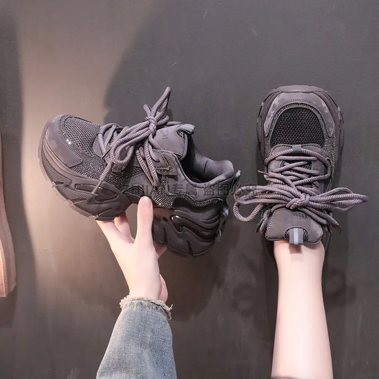 网红爆款真皮水钻老爹鞋女款2025秋冬新款厚底增高百搭休闲运动鞋