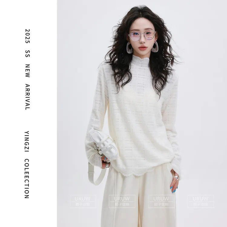 颖子定制【蕾丝旧梦】设计感蕾丝高领上衣女慵懒风宽松百搭T恤2011