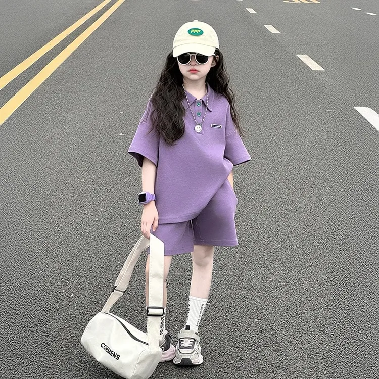 女童短袖套装夏2025新款大童女孩网红洋气夏日穿搭儿童运动两件套