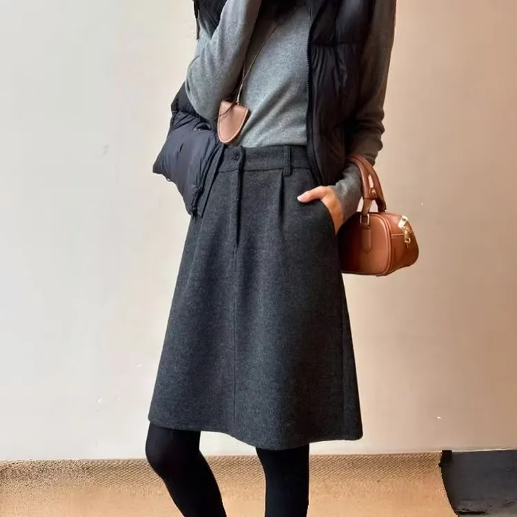 藏肉花苞中裙 极简小众高腰显瘦后半象精简约通勤女秋冬季新款