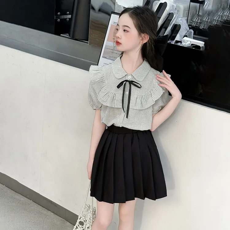 女童JK套装夏季2025新款潮儿童学院风夏装女孩衬衫百褶裙洋气12岁