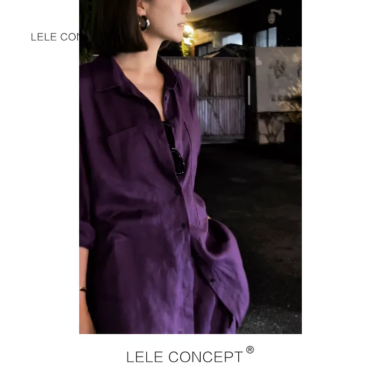 LELE CONCEPT丨「丽」都市轻奢慵懒风新款双兜麻套装T0157