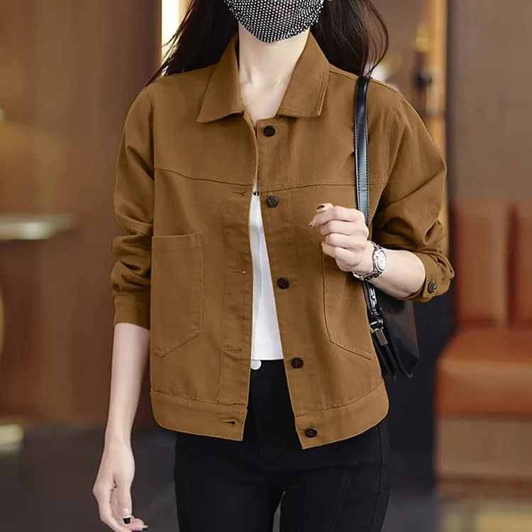纯棉时尚短外套女2025年秋季新款小个子洋气减龄单排扣夹克上衣潮