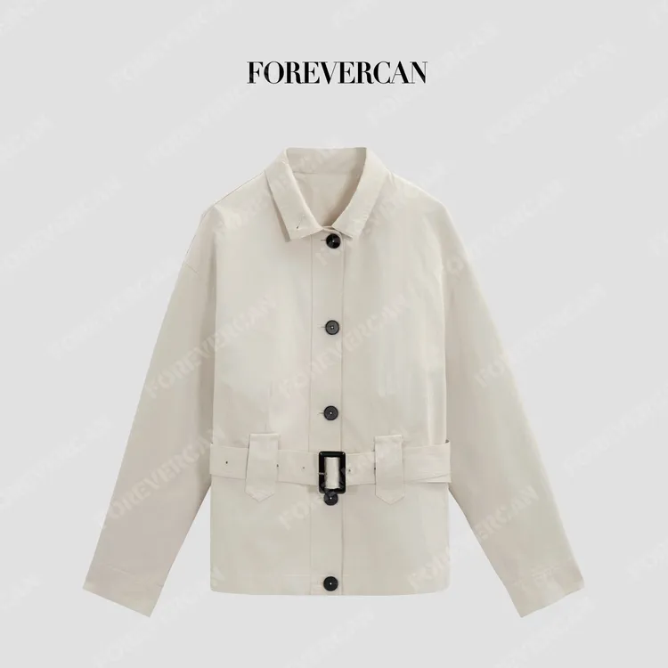 FOREVERCAN“留洋白月光”立裁英伦风收腰短款风衣外套WC57420