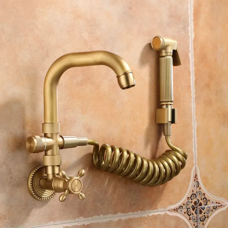 全铜复古入墙式防冻裂拖把池洗衣机水龙头阳台户外防冻裂单冷龙头