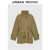 UR2025冬季新款女装琥珀流光风格纹腰带大衣外套UWH150080