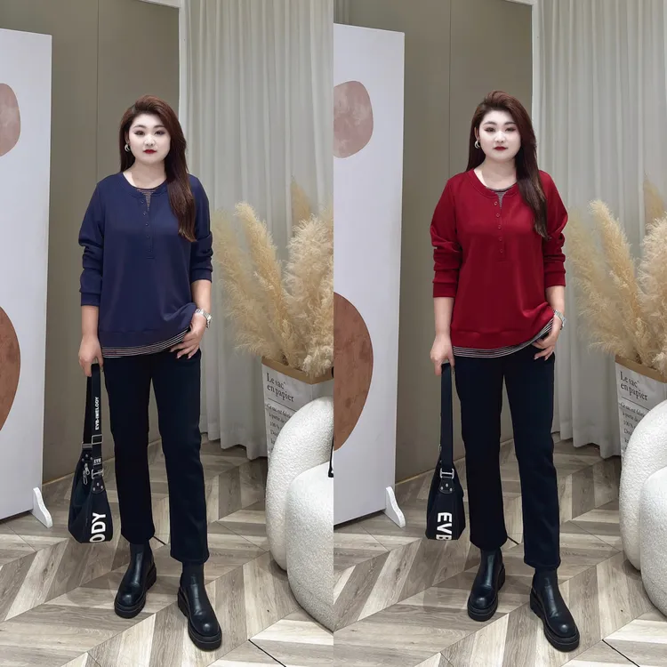 【上新上衣】PMM82201秋季新款简约撞色拼接休闲显瘦大码女装卫衣