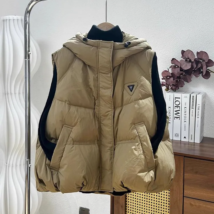 欧货连帽轻薄棉马甲女短款2025秋冬新款时尚宽松百搭加厚坎肩马夹