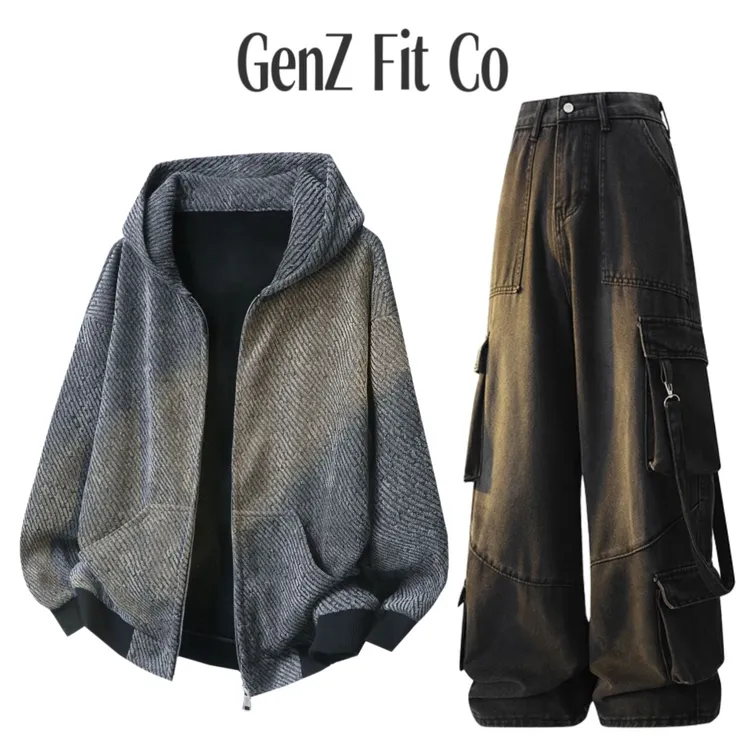 GenZFitCo秋季夹克春秋设计感百搭亮晶晶连帽开衫休闲运动套装