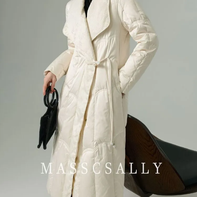 超好看90白鸭绒羽绒服女中长款长款2025新款冬季拼接显瘦盘扣外套