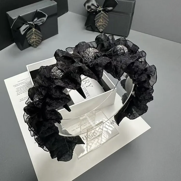 发箍发卡头箍发捆女2025新款黑色简约褶皱发夹高颅顶头饰压发头窟