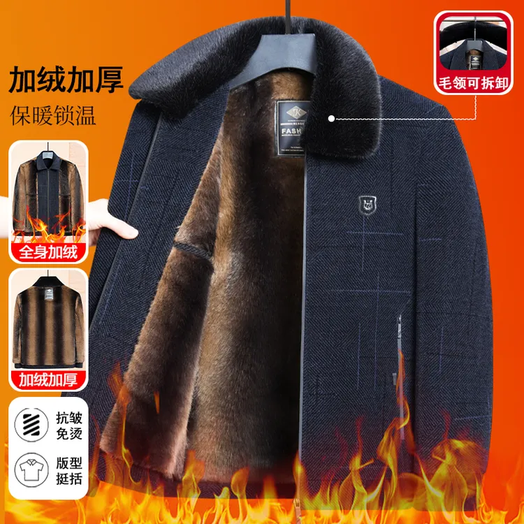爸爸秋冬加绒加厚款棉衣保暖休闲衣服中老年男士加厚外套51209