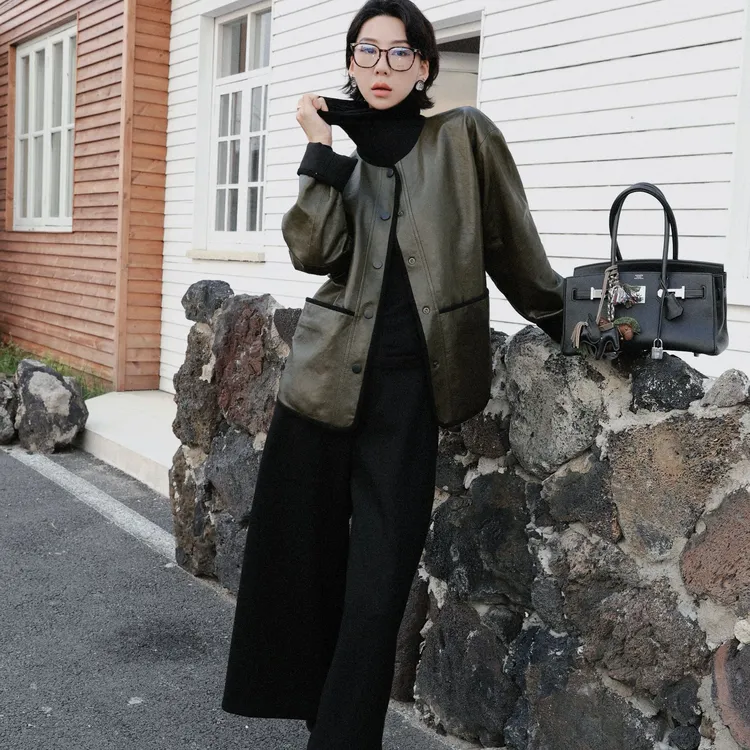 TT设计师【青藤百合】复古感高级羊皮革防风两面穿外套女TT191299