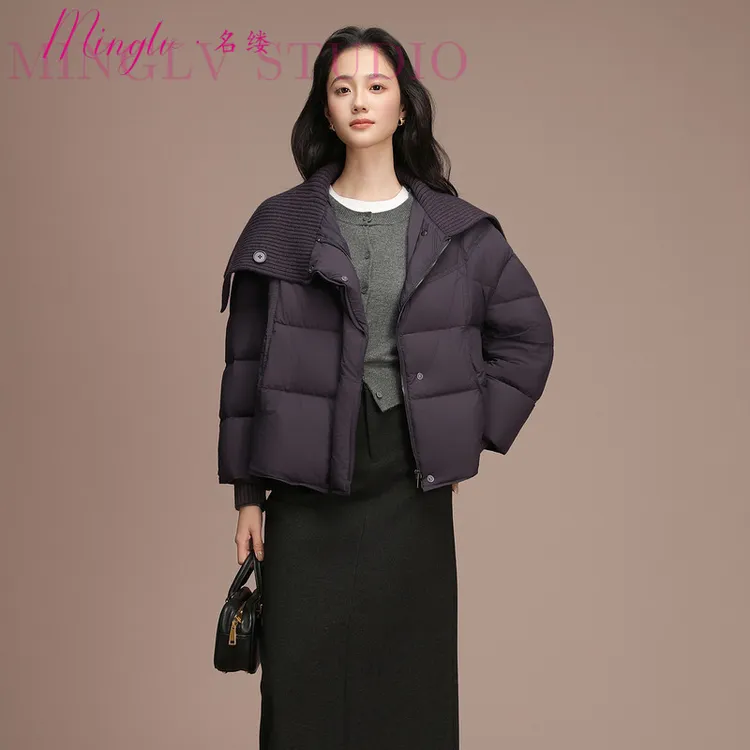 2026年冬季新款短款羽绒服针织大翻领保暖轻奢百搭显瘦羽绒服外套