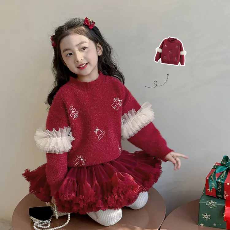 女童秋冬过年衣服2024新款圣诞毛衣儿童冬装洋气女孩tutu裙冬季潮