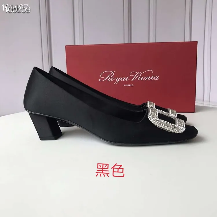 方头胶粘高跟中跟皮鞋女士气质水钻一脚蹬单鞋