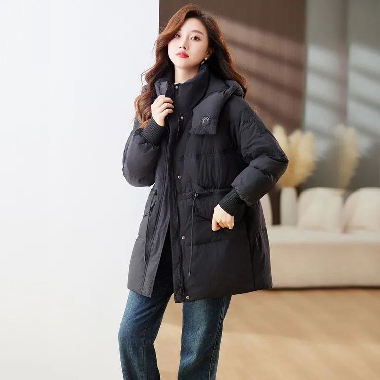 DUCURNO法式黑色羽绒服女冬季2025新款高端洋气短款韩系连帽加厚