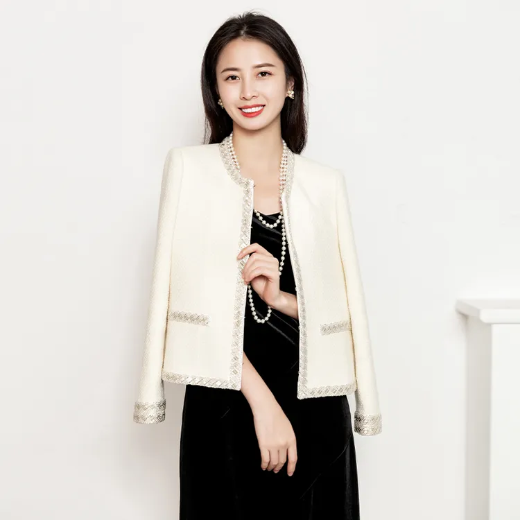 【白茶】羊毛小香风外套女秋冬轻奢重工钉珠优雅气质保暖TVDC304