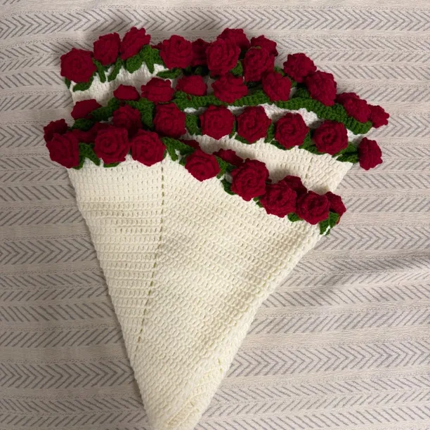 【成品】纯手工编织钩织玫瑰创意编织礼物毛毯花束成品