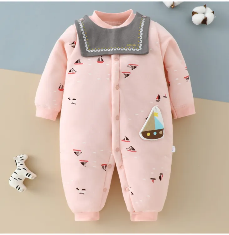 120g新生儿薄棉连体衣春秋夹棉保暖衣初生宝宝哈衣睡衣秋冬装爬服