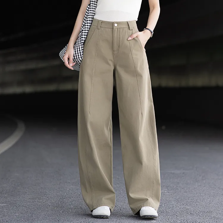 茶青色牛仔裤女款爆款2025新款高腰显瘦弯刀裤子宽松韩版简约长裤