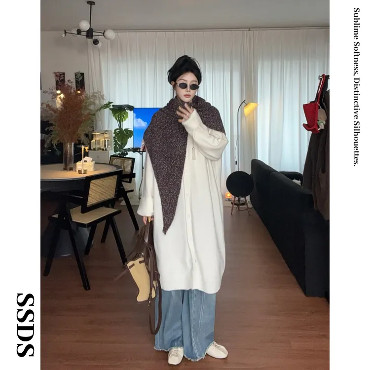 SSDS休闲慵懒风毛衣裙秋季新款气质宽松简约直筒针织衫女连衣裙