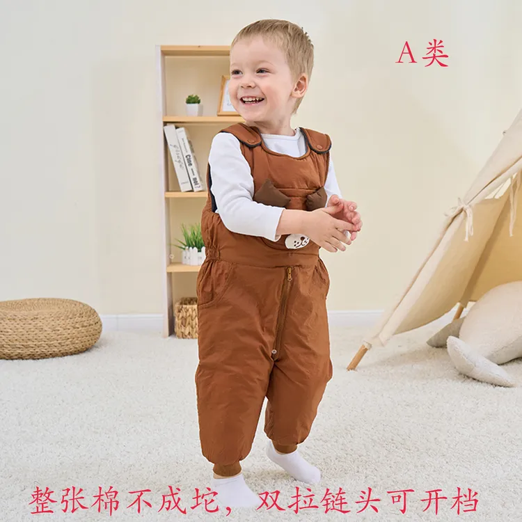 宝宝冬季背带裤外穿儿童加绒加厚棉裤男童女童加厚婴儿连体开档