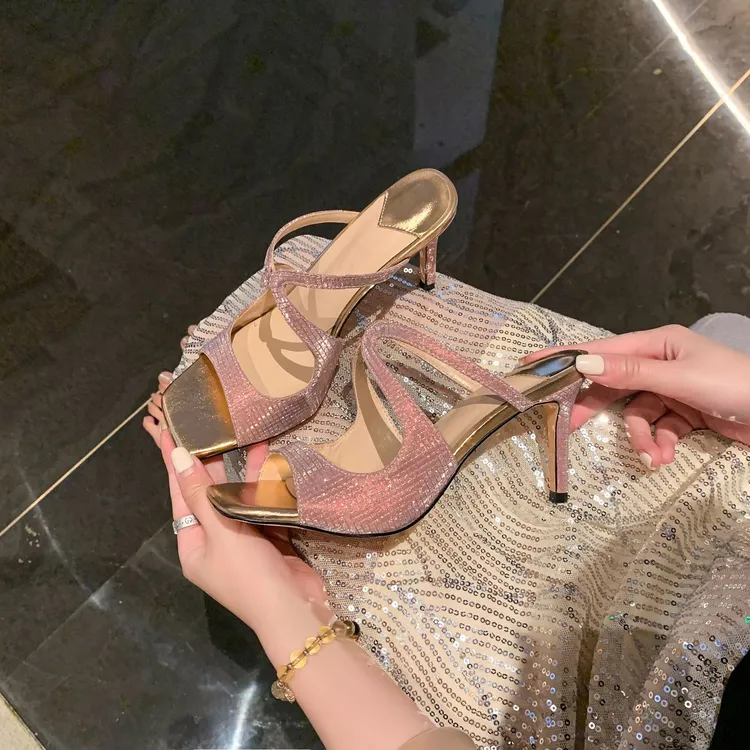 人鱼姬性感气质百搭凉鞋女款2025新款爆款细跟外穿方头露趾高跟鞋