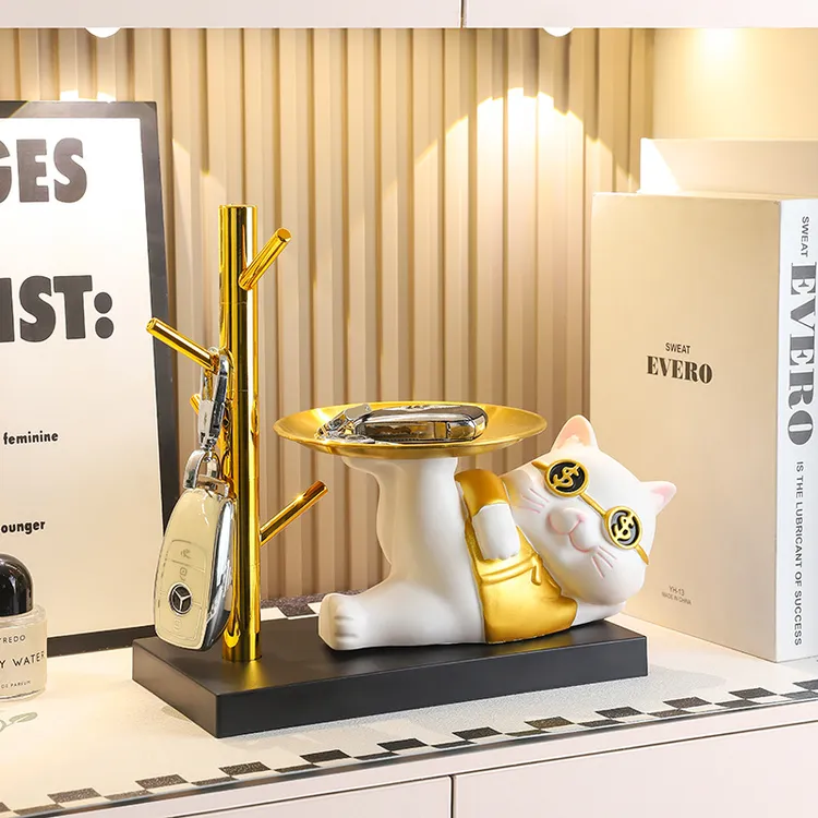 【全国包邮】新中式侧卧招财猫摆件家居钥匙糖果收纳装饰摆件