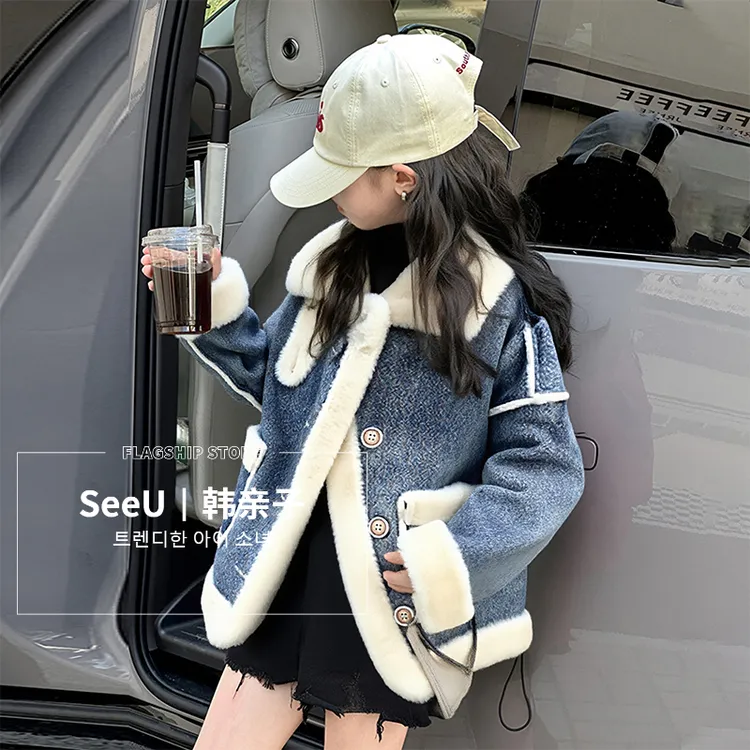 皮质毛毛衣加厚冬款年货韩版韩系风中大女童6-12岁童装儿童洋气韩