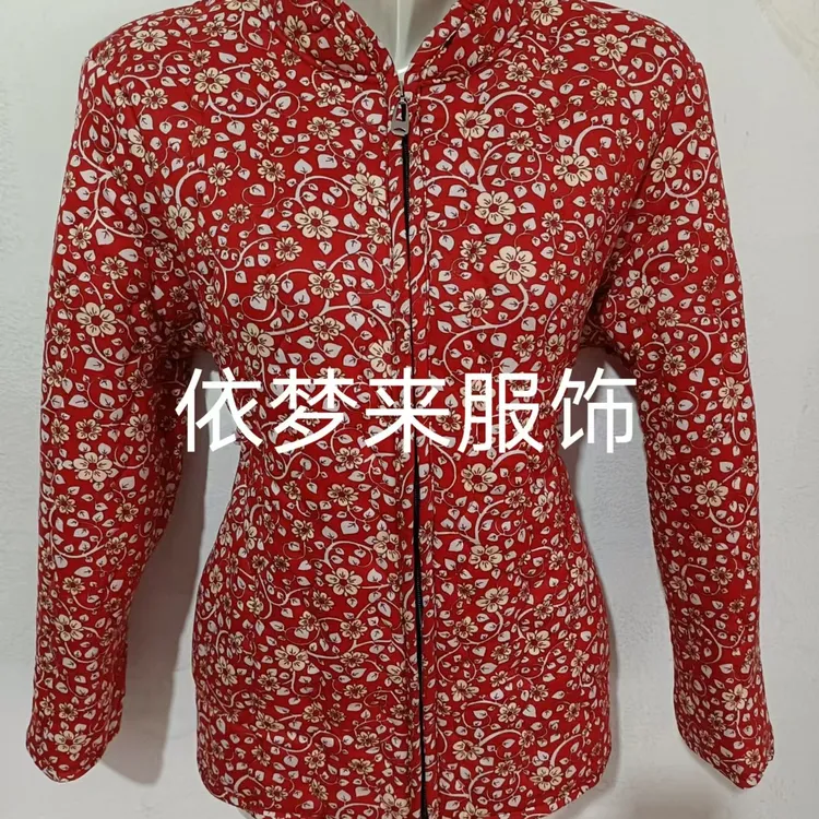 中老年女装保暖加厚碎花棉袄妈妈装防风立领外套