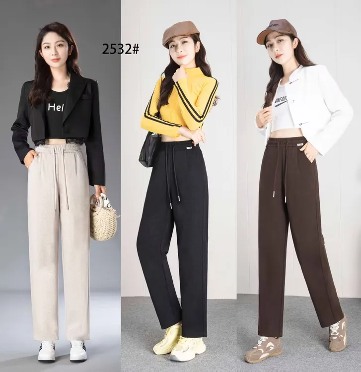 冬季新款高腰抽绳休闲百搭显瘦毛呢休闲裤长裤