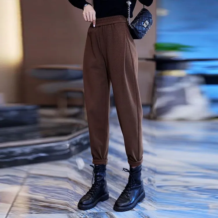 2025秋冬新款加厚显瘦萝卜烟管西装裤女休闲气质百搭九分裤哈伦裤