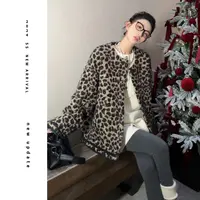 现货【颖子定制】优雅骑士~秋冬豹纹圆领夹棉外套宽松休闲外套 6566